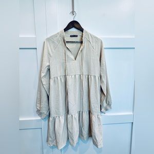 Shein taupe ruffle lantern sleeve dress